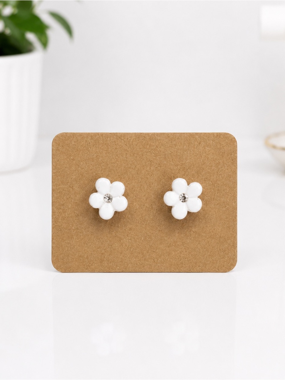 White Flower Stud Earrings - Women Jewelry